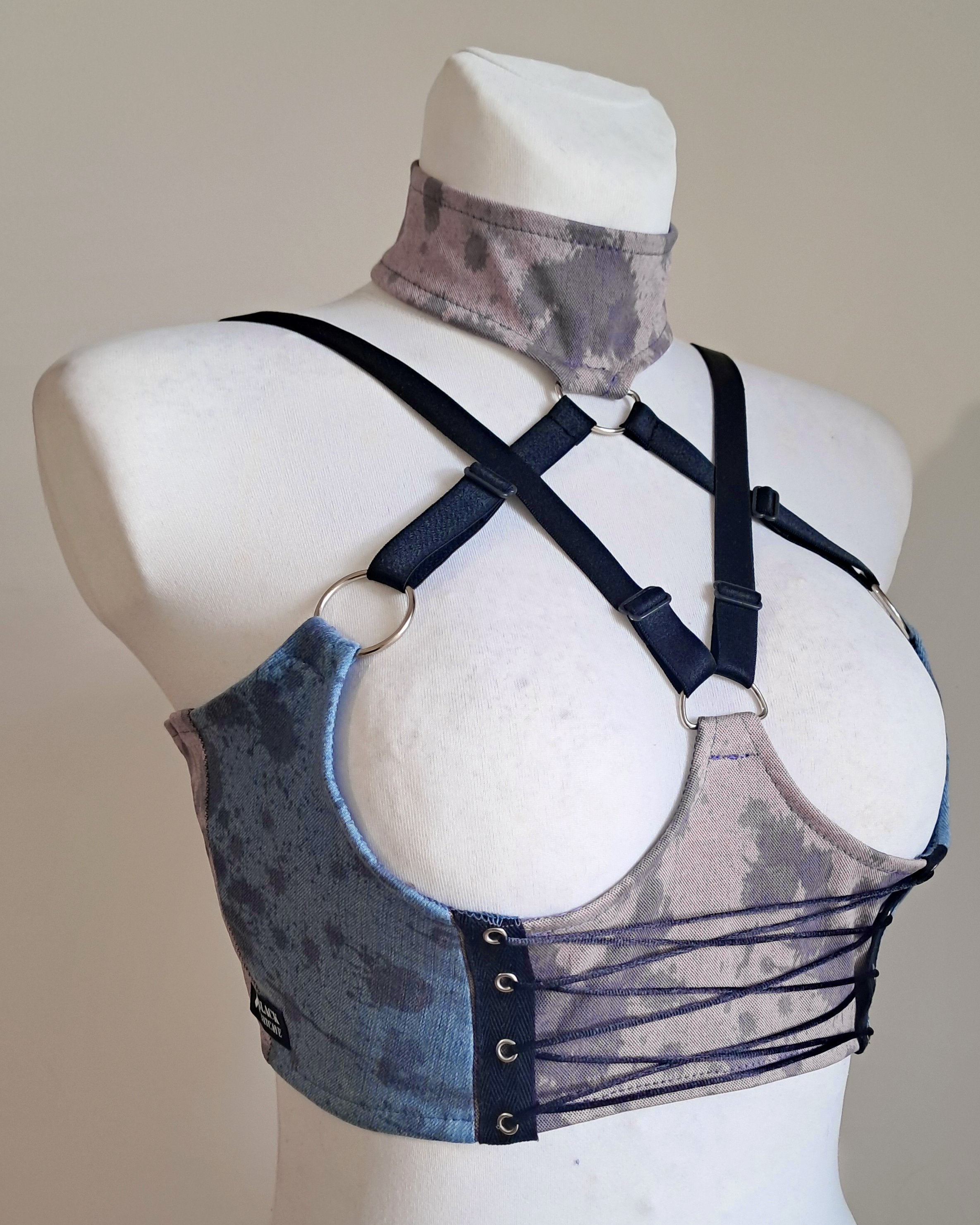 WYPRZEDAŻ Różowo-niebieski bawełniany harness top