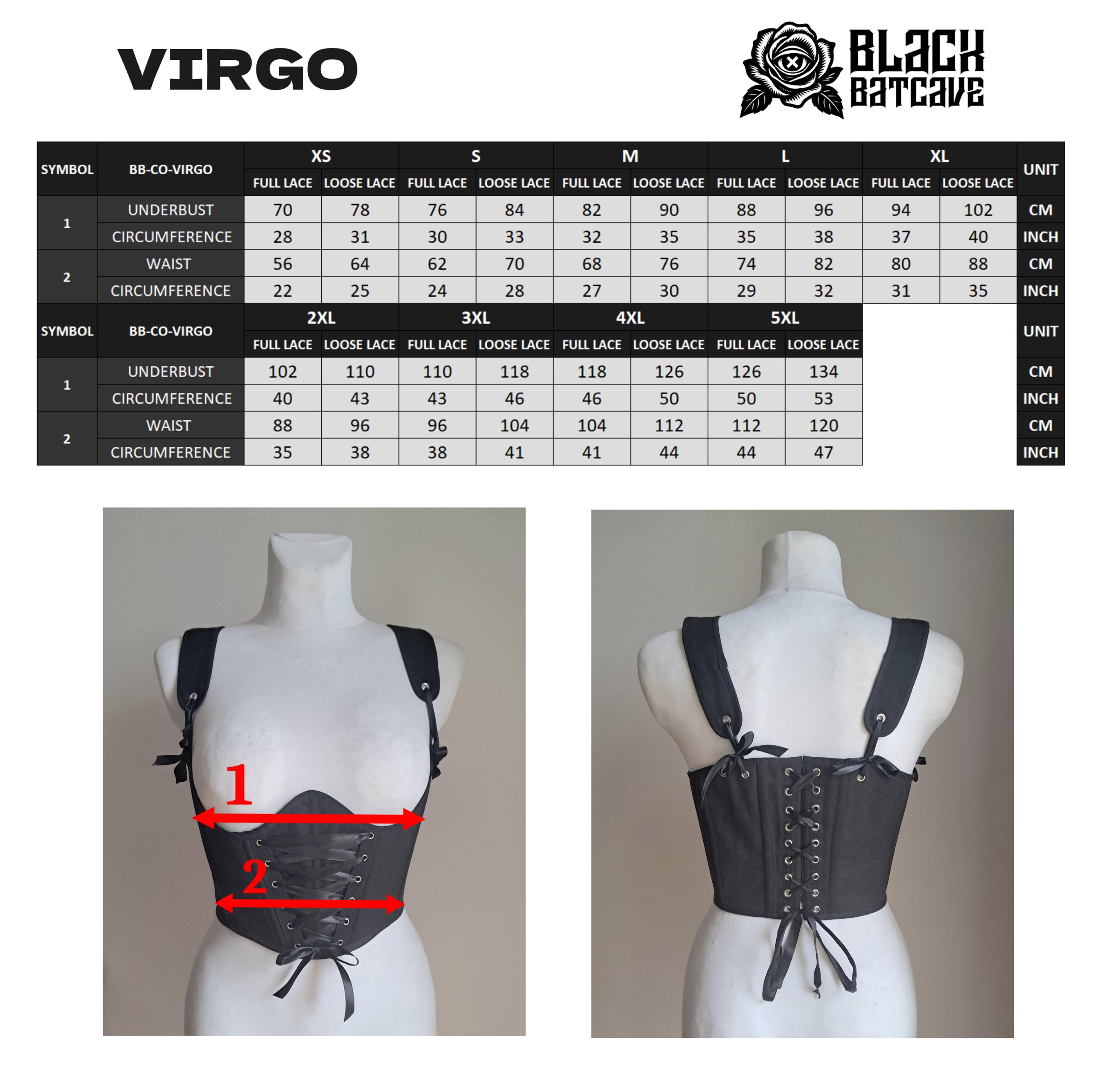 VIRGO Czarny Gorset Underbust Sznurowany z Ramiączkami