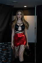 ARSENIC Wet Look Mini Skirt With Suspenders