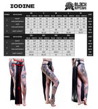 Measurement chart for 'Iodine' wet-look cut-out maxi skirt with Black Batcave branding, showing size chart and measurements.