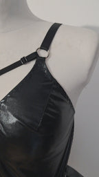 wet look ruffle dress with suspenders