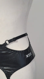 wet look strappy garter belt