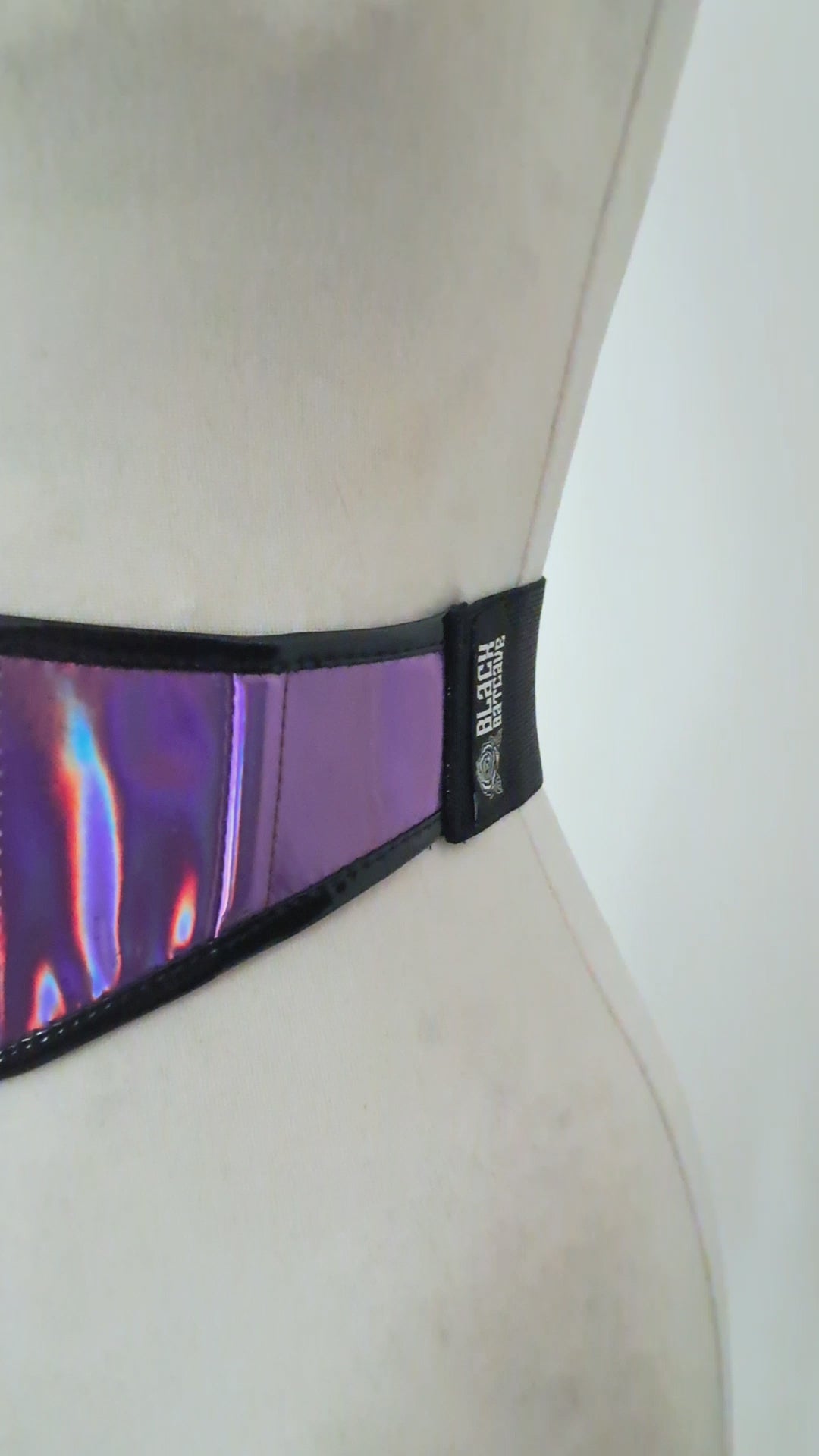 wet look purple pvc belt with elastic back