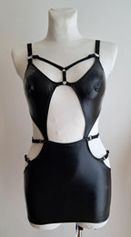 wet look cut out dress