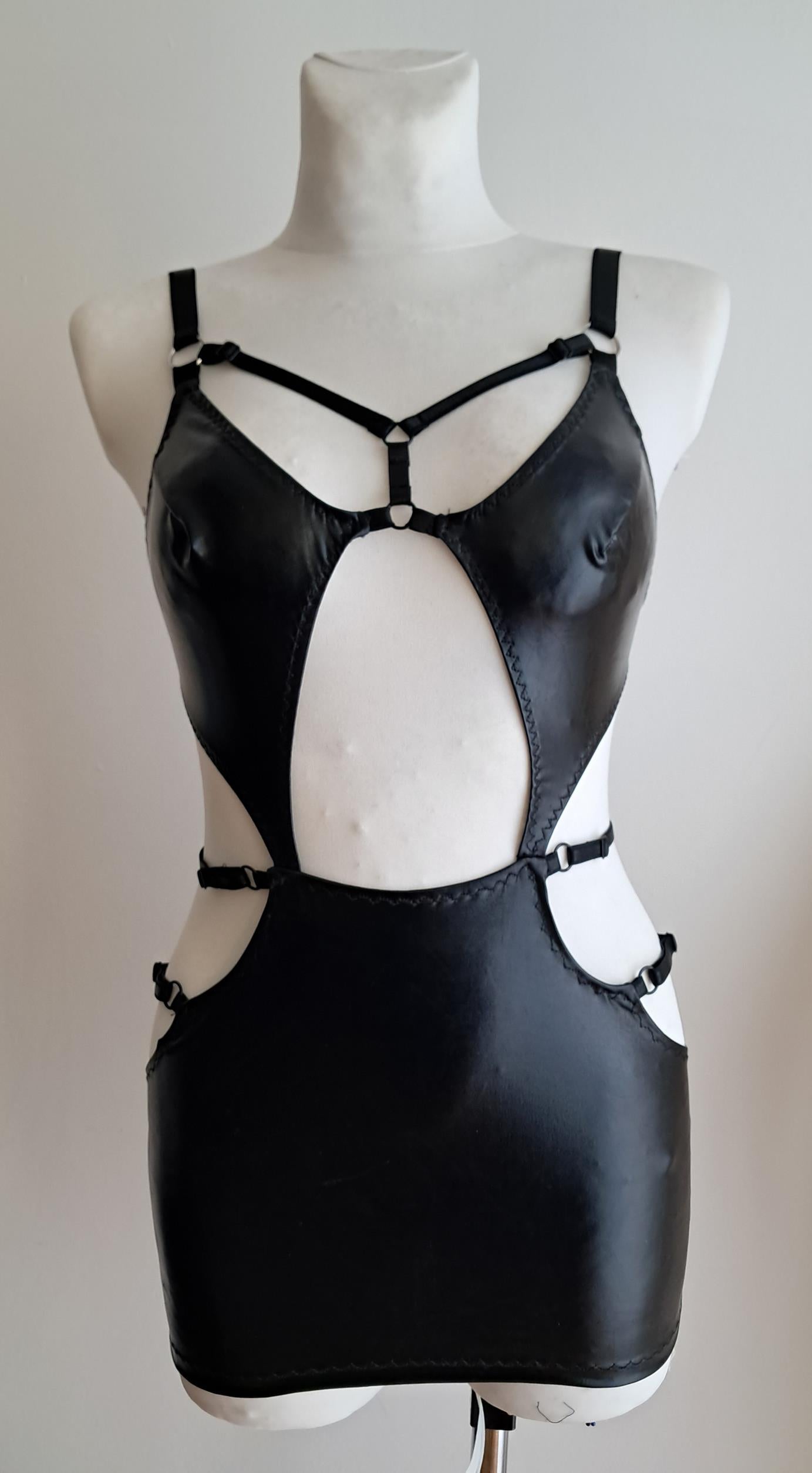 wet look cut out dress