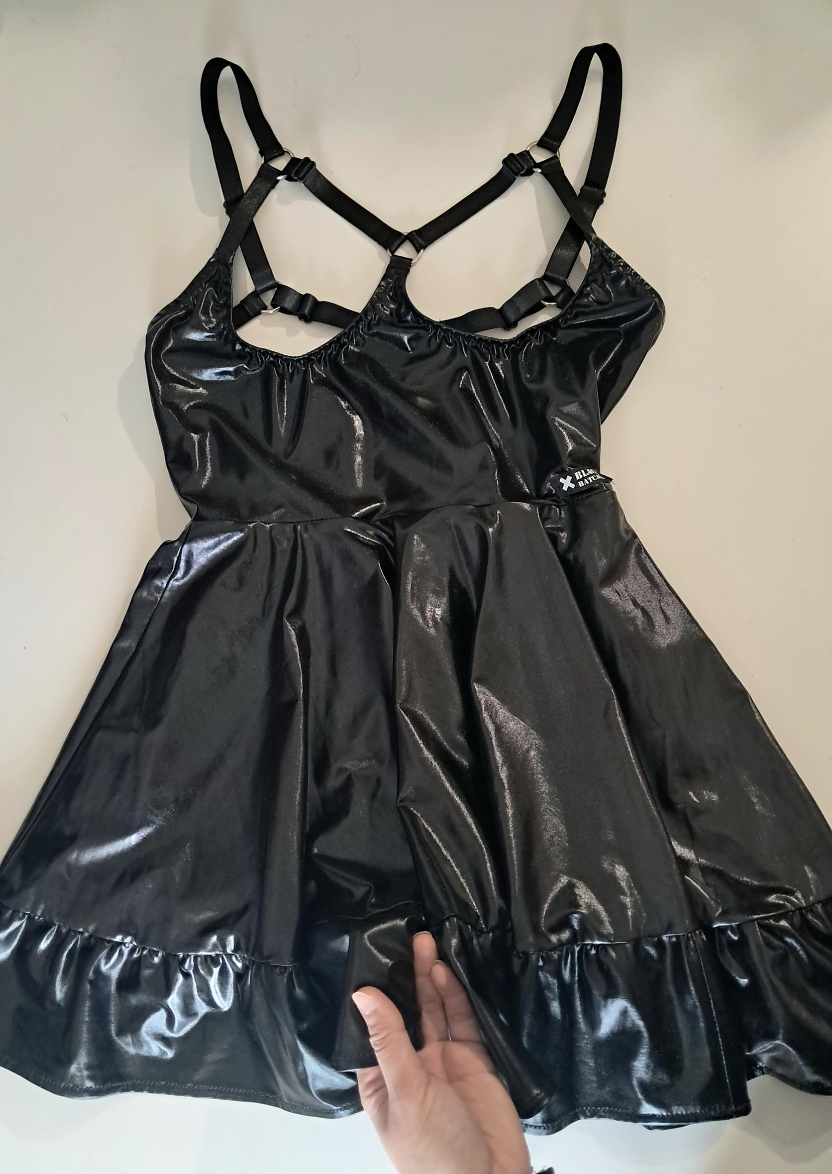  wet-look open cup dress