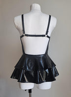wet look ruffle dress with suspenders